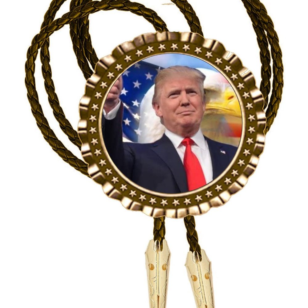 Donald Trump President Bolo Tie All Metal Necktie Photo Art Hand Made New All Br